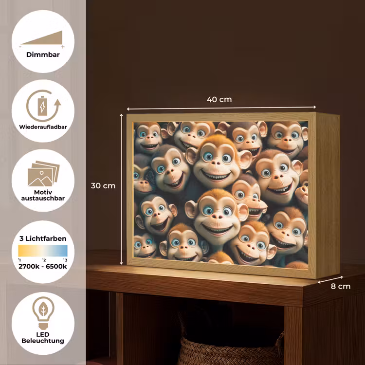 Aap - Dieren - Bruin - Design - Meiden - Jongens Light Box met batterij (Wandlamp kind) middel -USP_websiteoverzichtDE