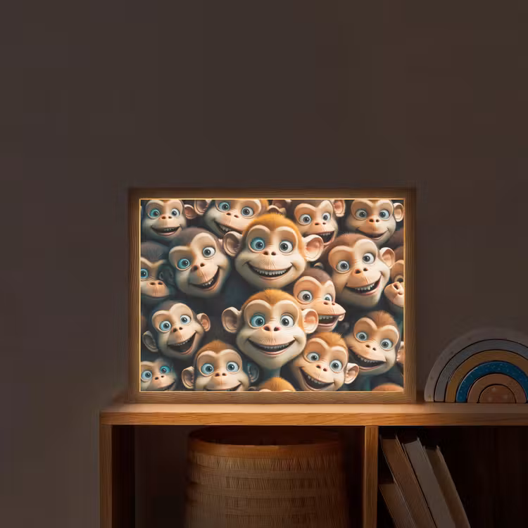 Aap - Dieren - Bruin - Design - Meiden - Jongens Light Box met batterij (Wandlamp kind) middel -sfeer1_kind