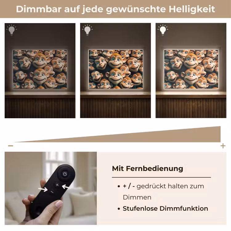 Aap - Dieren - Bruin - Design - Meiden - Jongens Light Box met batterij (Wandlamp kind) middel -USP_dimbaarDE