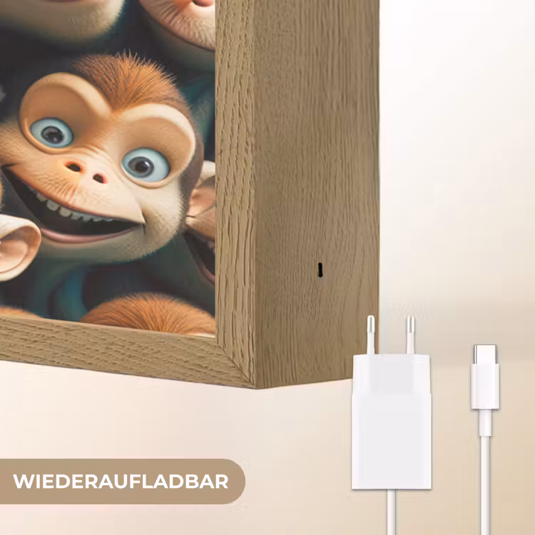 Aap - Dieren - Bruin - Design - Meiden - Jongens Light Box met batterij (Wandlamp kind) middel -USP_websiteoplaadbaarDE