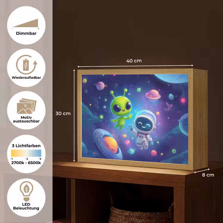 Alien - Astronaut - Ruimte - Planeten Light Box met batterij (Wandlamp kind) middel -USP_websiteoverzichtDE