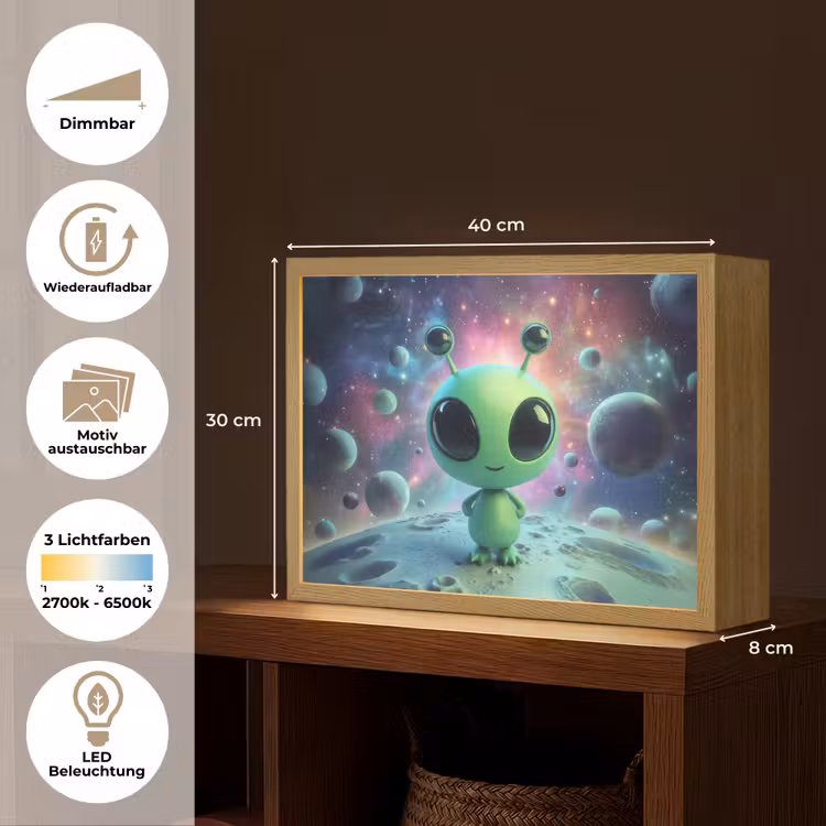 Alien - Groen - Planeten - Ruimte Light Box met batterij (Wandlamp kind) middel -USP_websiteoverzichtDE