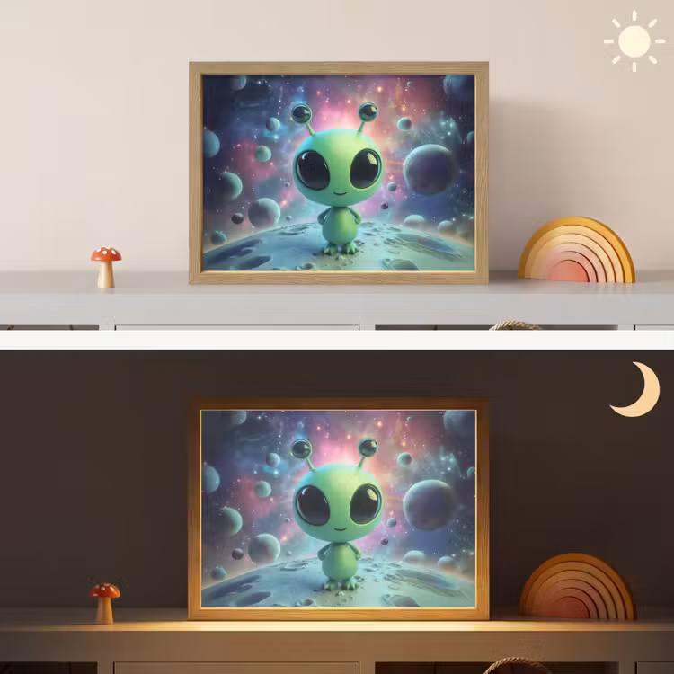 Alien - Groen - Planeten - Ruimte Light Box met batterij (Wandlamp kind) middel -sfeer3_kind