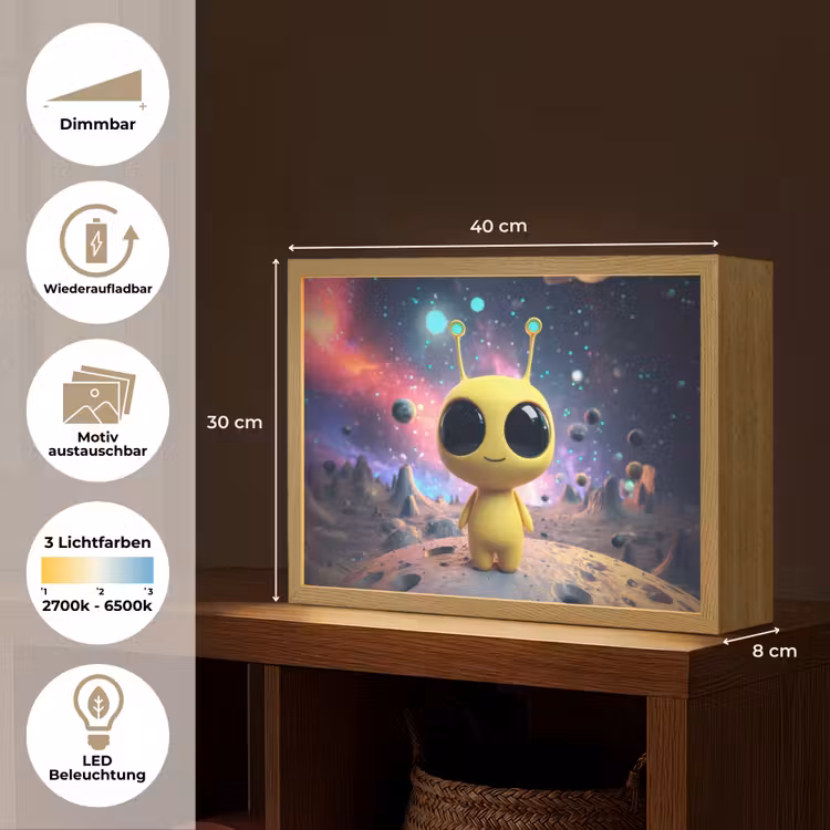 Alien - Ruimte - Geel - Planeten Light Box met batterij (Wandlamp kind) middel -USP_websiteoverzichtDE