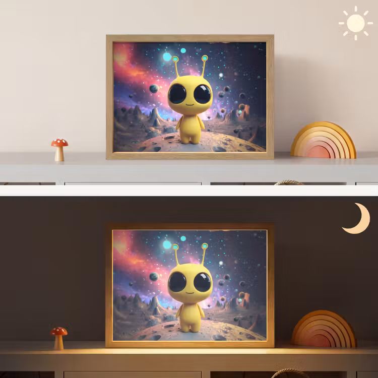Alien - Ruimte - Geel - Planeten Light Box met batterij (Wandlamp kind) middel -sfeer3_kind