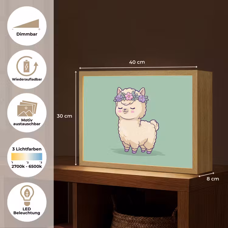 Alpaca - Groen - Bloemendiadeem Light Box met batterij (Wandlamp kind) middel -USP_websiteoverzichtDE