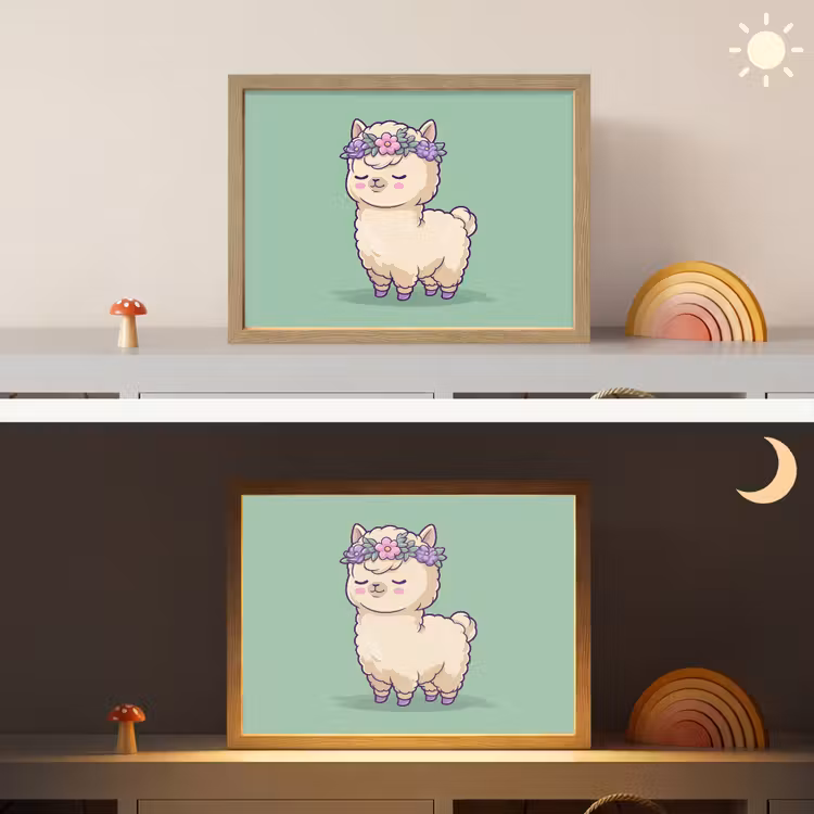 Alpaca - Groen - Bloemendiadeem Light Box met batterij (Wandlamp kind) middel -sfeer3_kind