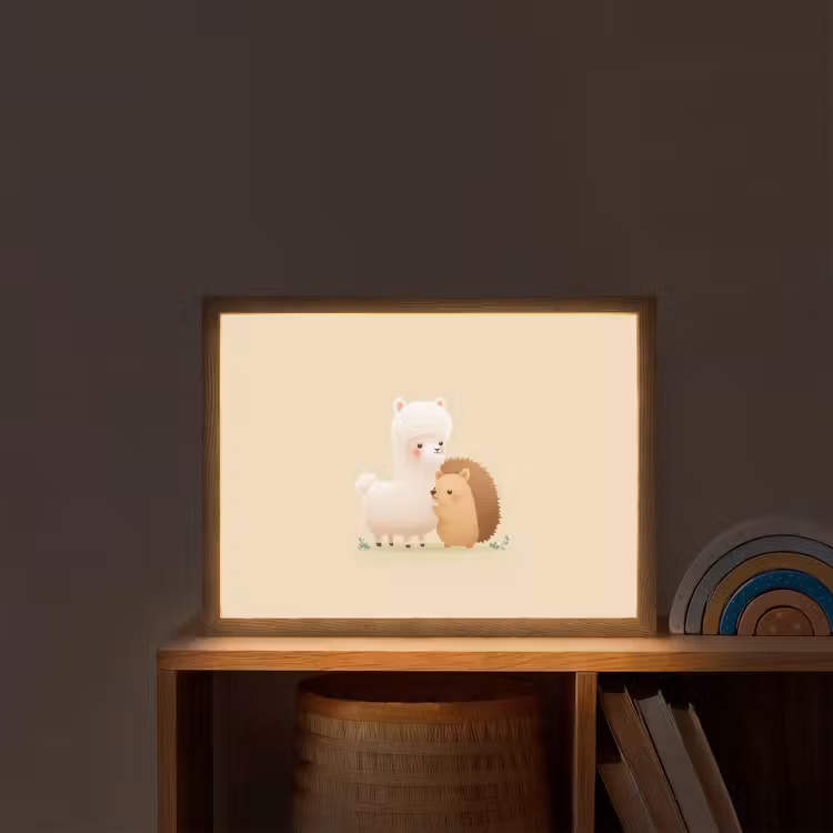 Alpaca - Egel - Bruin - Knuffelen Light Box met batterij (Wandlamp kind) middel -sfeer1_kind