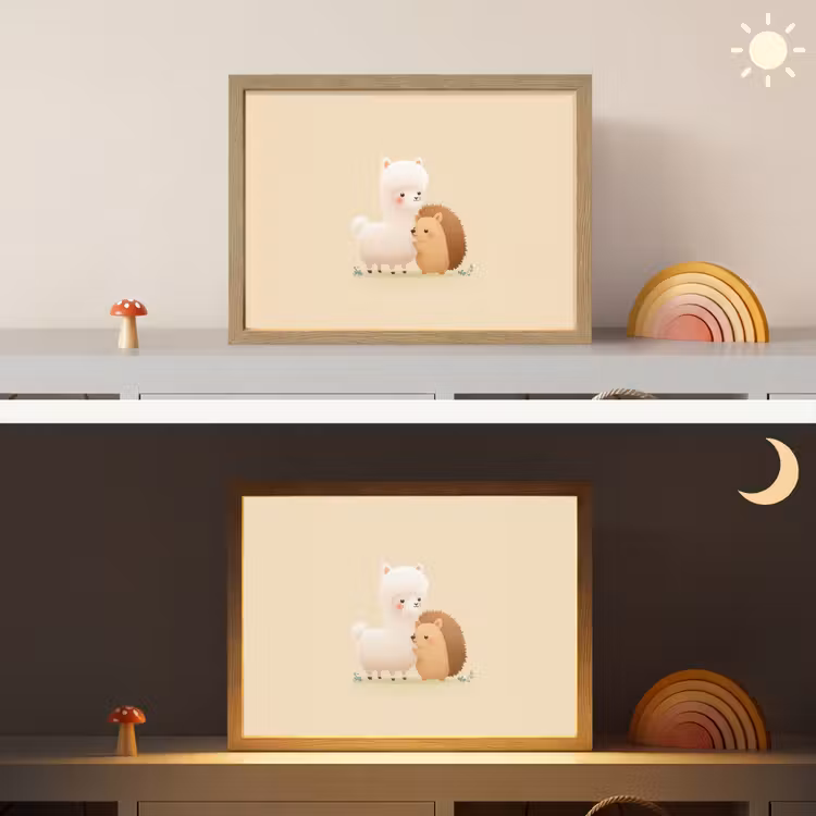 Alpaca - Egel - Bruin - Knuffelen Light Box met batterij (Wandlamp kind) middel -sfeer3_kind