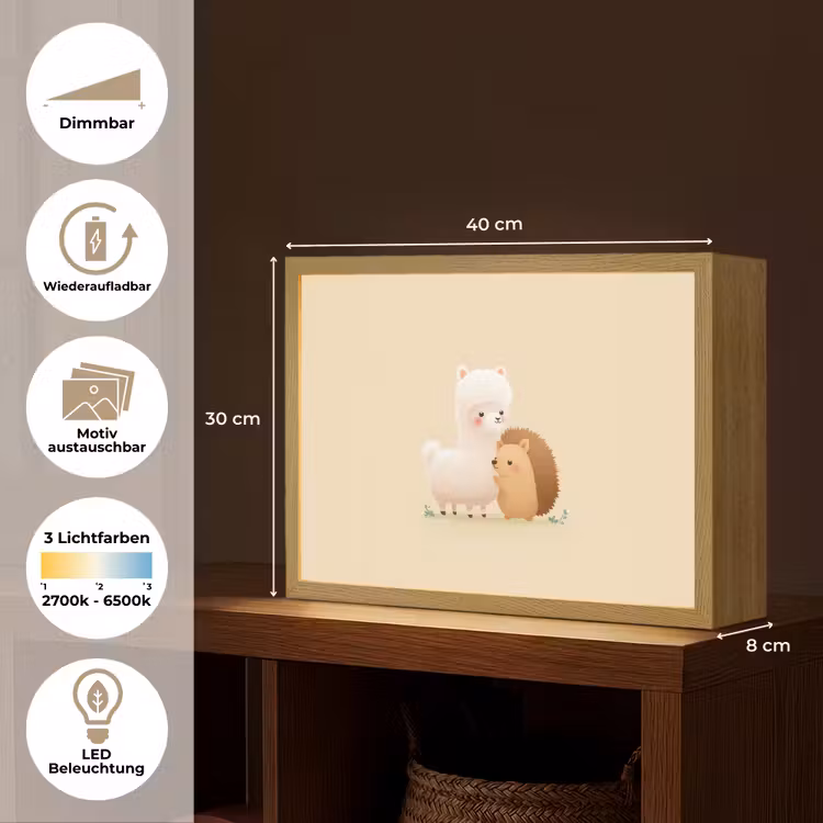 Alpaca - Egel - Bruin - Knuffelen Light Box met batterij (Wandlamp kind) middel -USP_websiteoverzichtDE