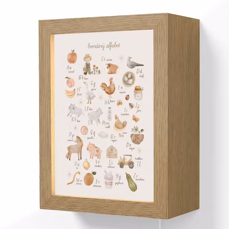 Alfabet - Boerderij - Educatief - Letters leren voor kinderen - Dieren Light Box met kabel (Wandlamp kind) klein -3d
