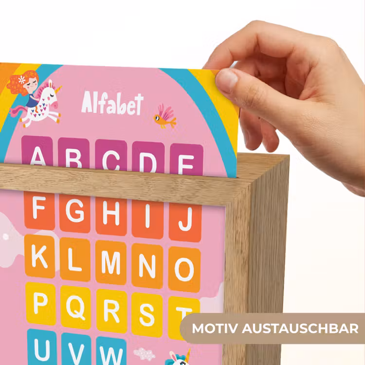 Alfabet - Educatief - Letters leren voor kinderen - Roze - Eenhoorn Light Box met kabel (Wandlamp kind) klein -USP_websiteprintDE