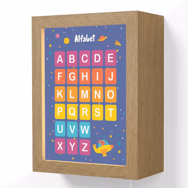 Alfabet - Educatief - Letters leren voor kinderen - Ruimte Light Box met kabel (Wandlamp kind) klein -3d