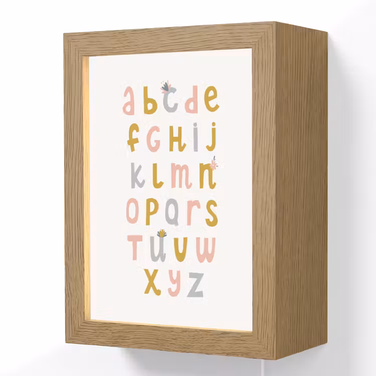 Alfabet - Roze - Letters leren voor kinderen Light Box met kabel (Wandlamp kind) klein -3d