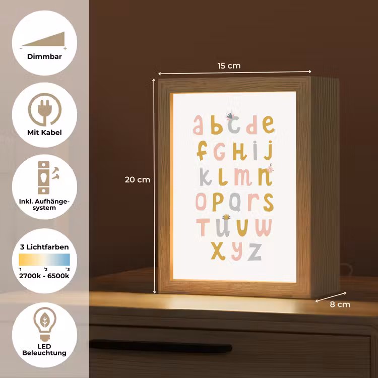 Alfabet - Roze - Letters leren voor kinderen Light Box met kabel (Wandlamp kind) klein -USP_overzichtDE