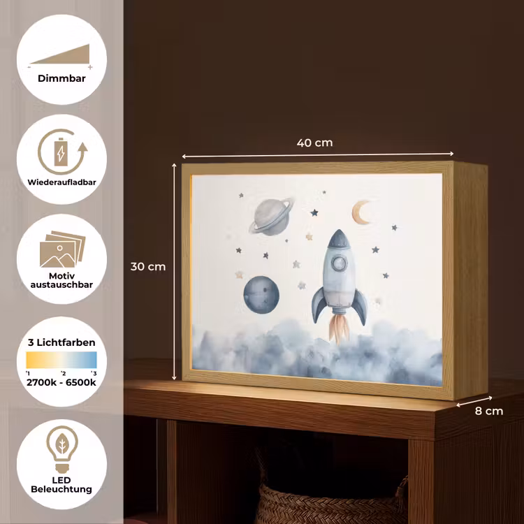 Waterverf - Planeten - Sterren - Raket Light Box met batterij (Wandlamp kind) middel -USP_websiteoverzichtDE