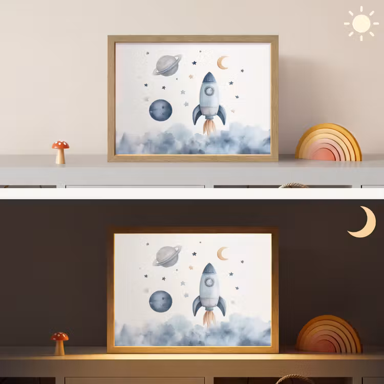 Waterverf - Planeten - Sterren - Raket Light Box met batterij (Wandlamp kind) middel -sfeer3_kind