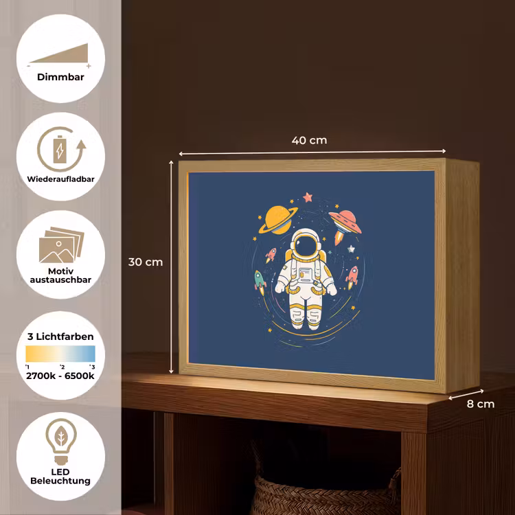 Astronaut - Planeten - Raket Light Box met batterij (Wandlamp kind) middel -USP_websiteoverzichtDE