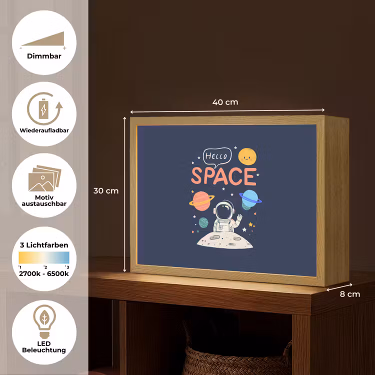 Astronaut - Ruimte - Planeten Light Box met batterij (Wandlamp kind) middel -USP_websiteoverzichtDE