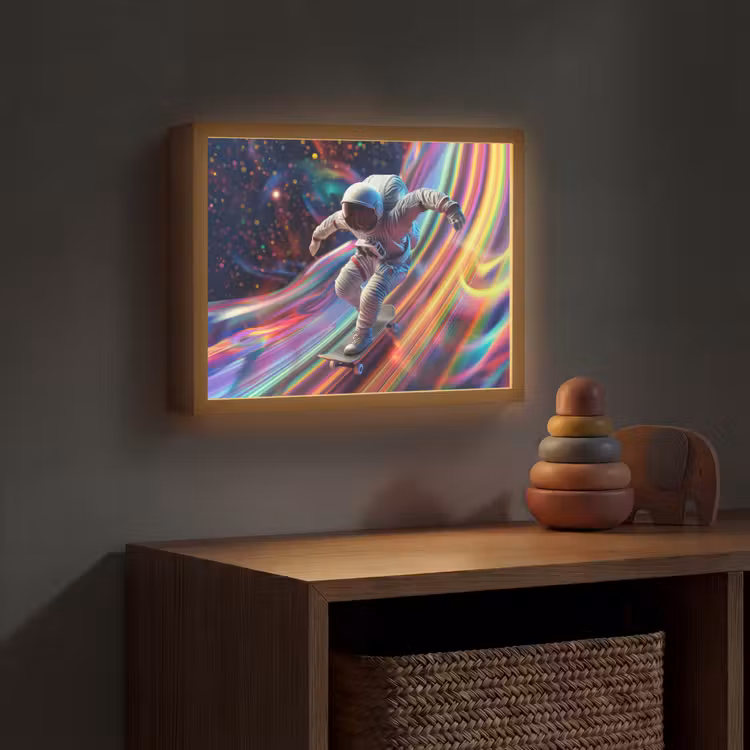 Astronaut - Ruimte - Skateboard - Kleurrijk Light Box met batterij (Wandlamp kind) middel -sfeer5_kind