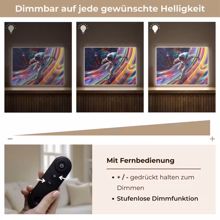 Astronaut - Ruimte - Skateboard - Kleurrijk Light Box met batterij (Wandlamp kind) middel -USP_dimbaarDE