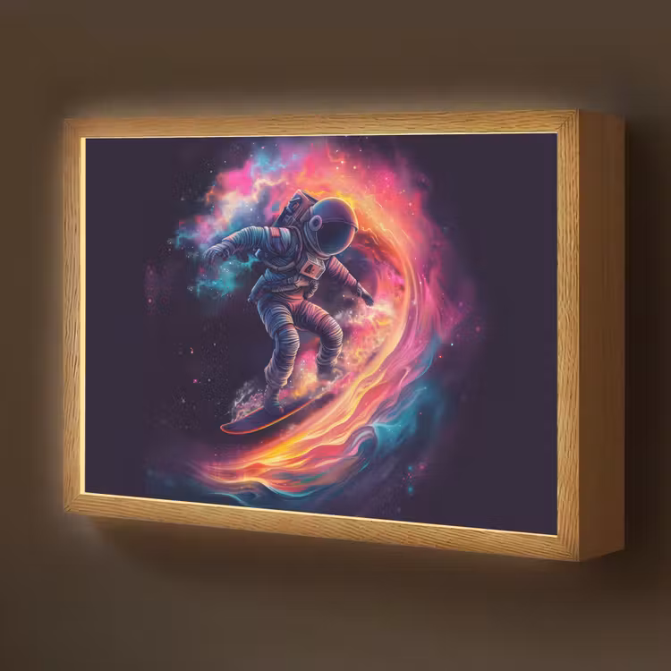 Astronaut - Ruimte - Surfen - Kleurrijk Light Box met batterij (Wandlamp kind) middel -z3d_website