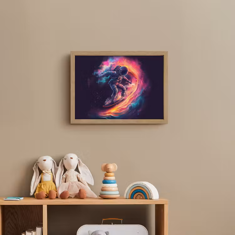Astronaut - Ruimte - Surfen - Kleurrijk Light Box met batterij (Wandlamp kind) middel -sfeer2_kind