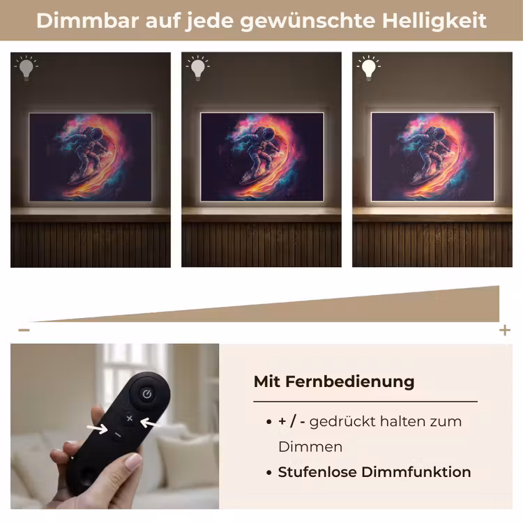 Astronaut - Ruimte - Surfen - Kleurrijk Light Box met batterij (Wandlamp kind) middel -USP_dimbaarDE
