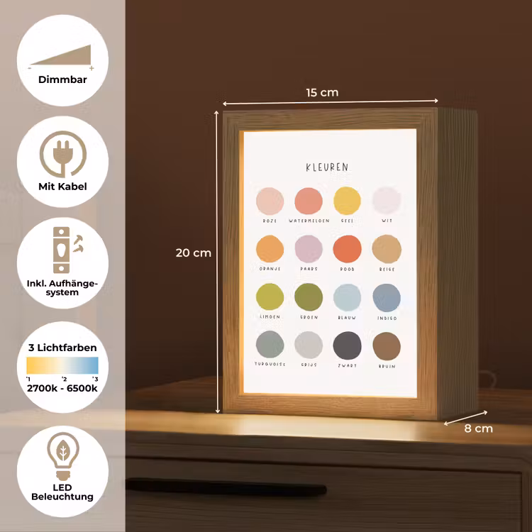 Kleuren - Leren voor kinderen - Educatief Light Box met kabel (Wandlamp kind) klein -USP_overzichtDE