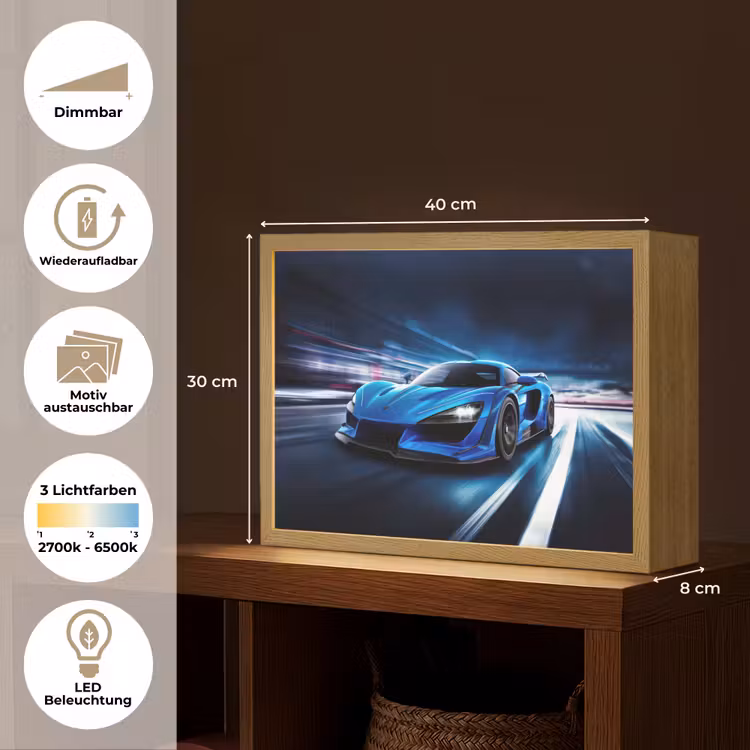 Auto - Blauw - Jongens - Kind Light Box met batterij (Wandlamp kind) middel -USP_websiteoverzichtDE