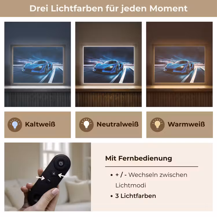 Auto - Blauw - Jongens - Kind Light Box met batterij (Wandlamp kind) middel -USP_lichtkleurDE