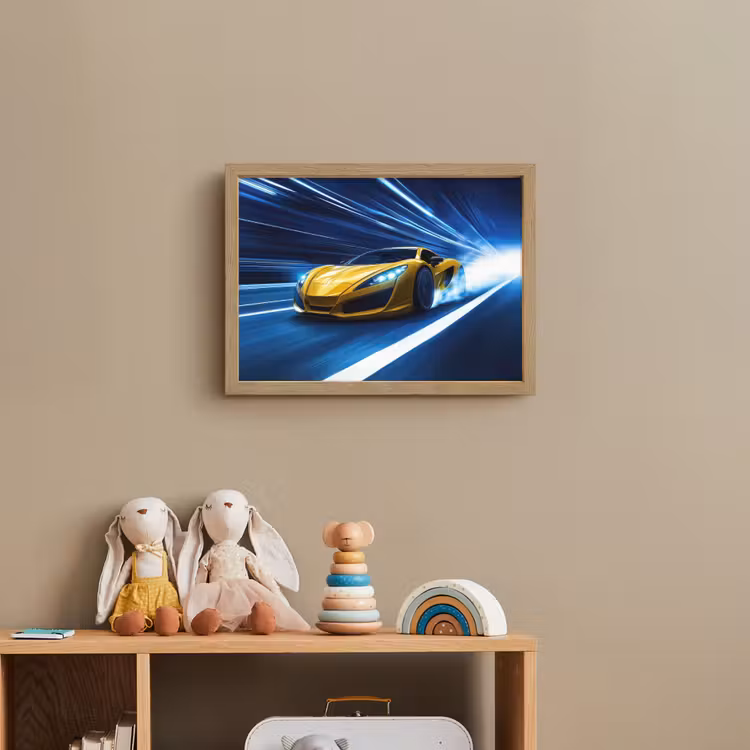 Auto - Geel - Race - Blauw Light Box met batterij (Wandlamp kind) middel -sfeer2_kind