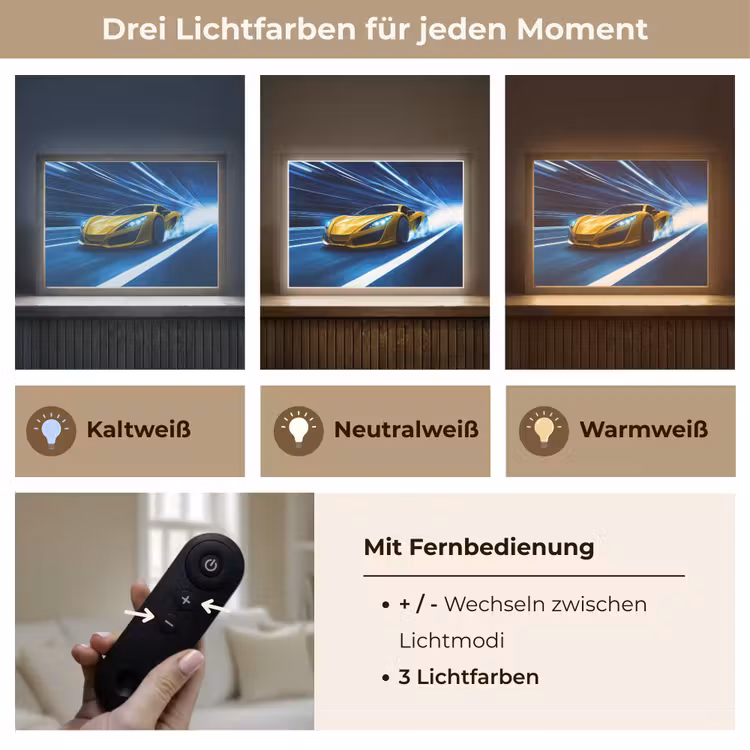 Auto - Geel - Race - Blauw Light Box met batterij (Wandlamp kind) middel -USP_lichtkleurDE