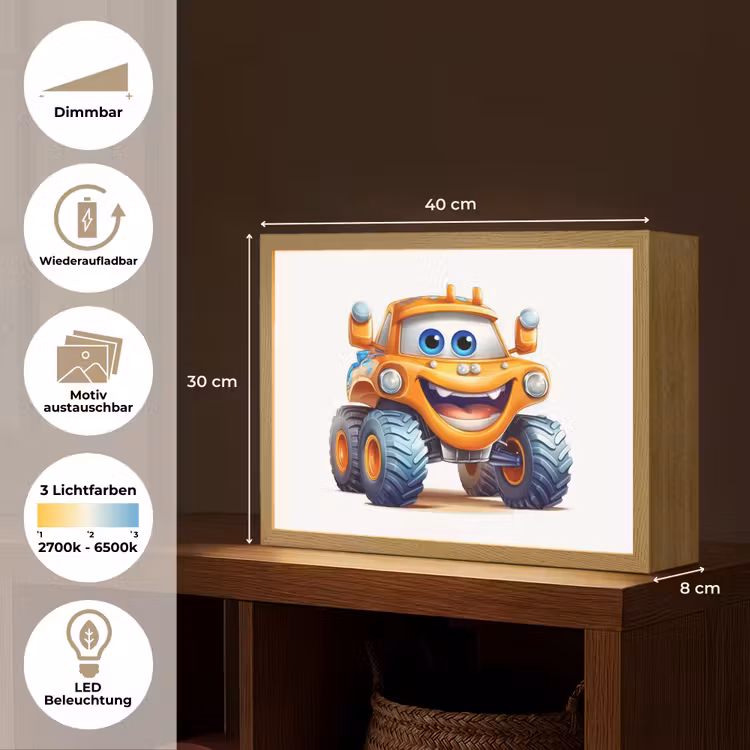 Auto - Oranje - Jongen - Kind Light Box met batterij (Wandlamp kind) middel -USP_websiteoverzichtDE