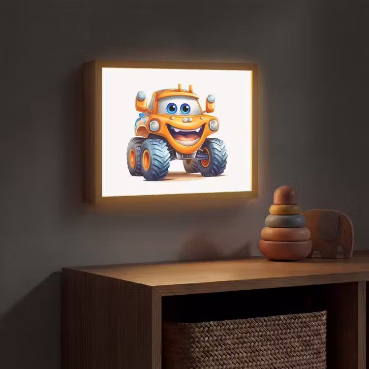 Auto - Oranje - Jongen - Kind Light Box met batterij (Wandlamp kind) middel -sfeer5_kind