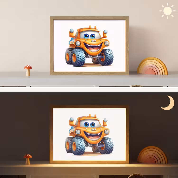 Auto - Oranje - Jongen - Kind Light Box met batterij (Wandlamp kind) middel -sfeer3_kind