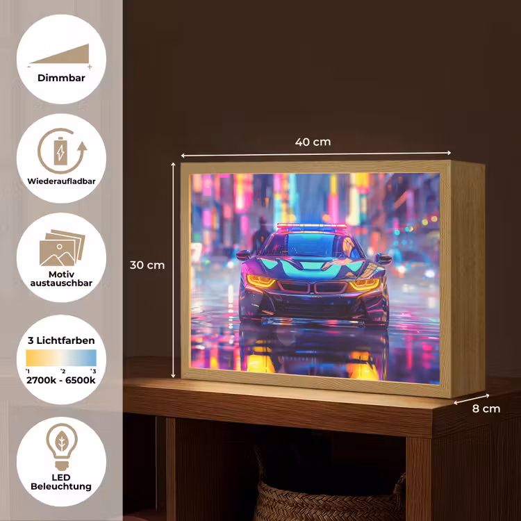 Auto - Politie - Stad - Jongens - Kleurrijk Light Box met batterij (Wandlamp kind) middel -USP_websiteoverzichtDE