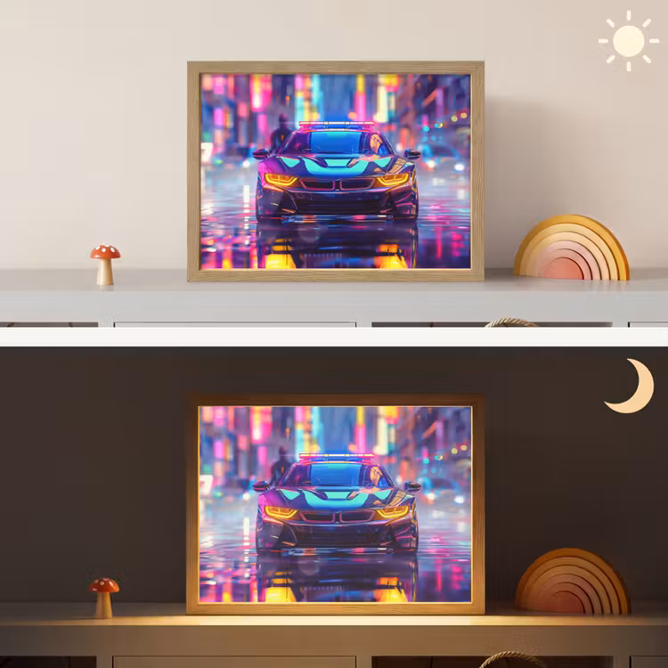 Auto - Politie - Stad - Jongens - Kleurrijk Light Box met batterij (Wandlamp kind) middel -sfeer3_kind