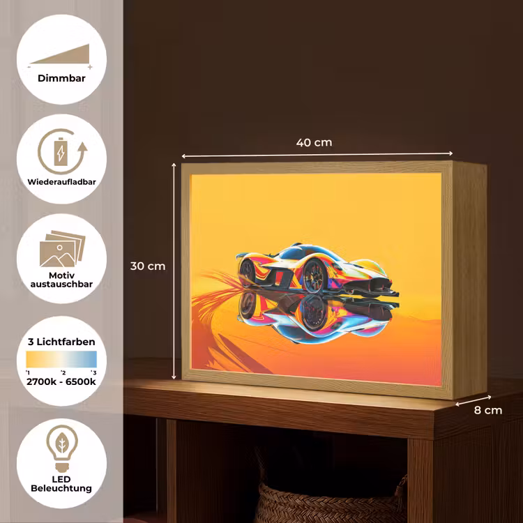 Auto - Race - F1 - Jongens - Geel - Rood Light Box met batterij (Wandlamp kind) middel -USP_websiteoverzichtDE