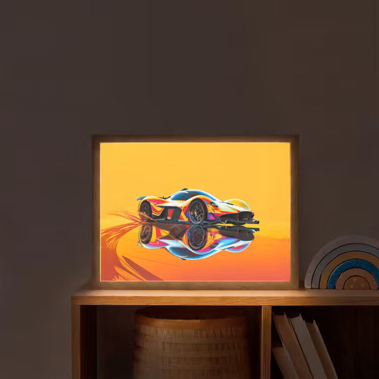 Auto - Race - F1 - Jongens - Geel - Rood Light Box met batterij (Wandlamp kind) middel -sfeer1_kind