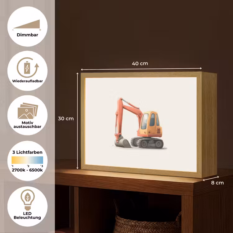 Graafmachine - Oranje - Illustratie - Minimalistisch Light Box met batterij (Wandlamp kind) middel -USP_websiteoverzichtDE