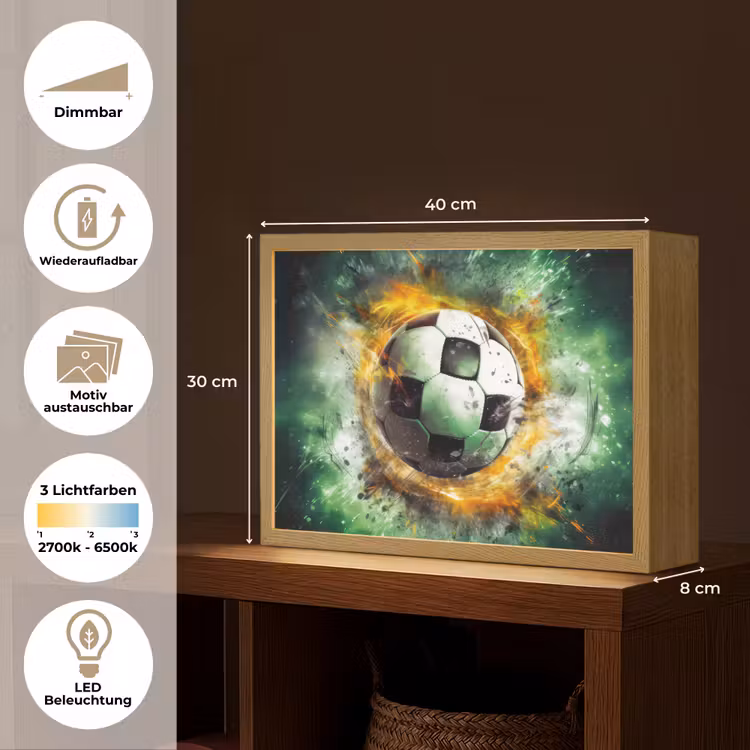 Bal - Voetbal - Groen - Oranje - Rook Light Box met batterij (Wandlamp kind) middel -USP_websiteoverzichtDE