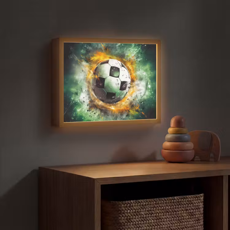 Bal - Voetbal - Groen - Oranje - Rook Light Box met batterij (Wandlamp kind) middel -sfeer5_kind
