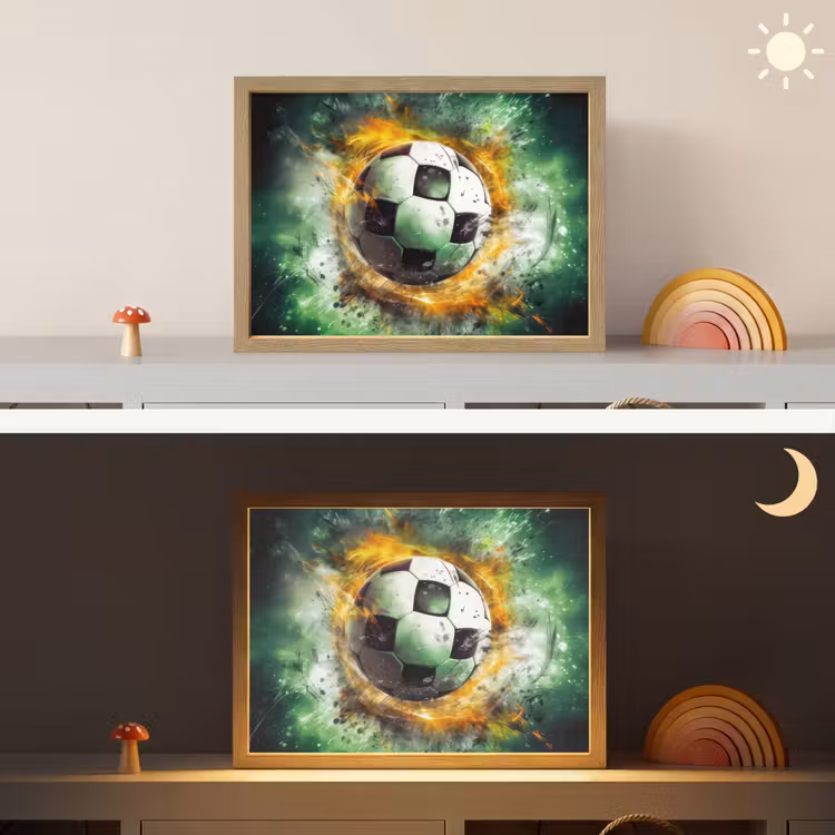 Bal - Voetbal - Groen - Oranje - Rook Light Box met batterij (Wandlamp kind) middel -sfeer3_kind