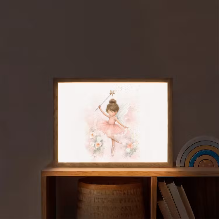 Ballerina - Fee - Bloemen - Roze Light Box met batterij (Wandlamp kind) middel -sfeer1_kind