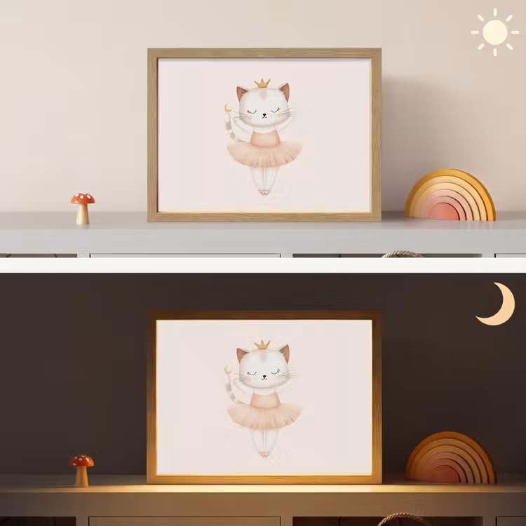 Ballerina - Kitten - Beige Light Box met batterij (Wandlamp kind) middel -sfeer3_kind