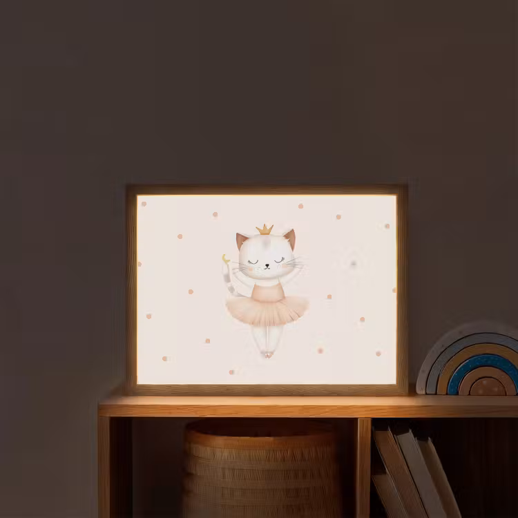 Ballerina - Kitten - Beige - Stippen Light Box met batterij (Wandlamp kind) middel -sfeer1_kind