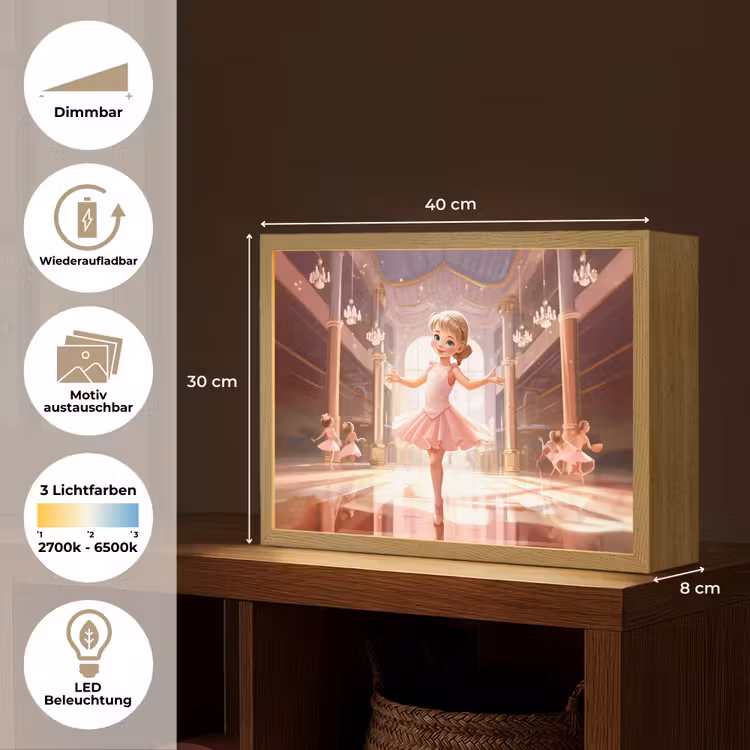 Ballerina - Meisjes - Roze - Kinderen Light Box met batterij (Wandlamp kind) middel -USP_websiteoverzichtDE