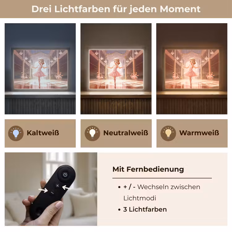 Ballerina - Meisjes - Roze - Kinderen Light Box met batterij (Wandlamp kind) middel -USP_lichtkleurDE