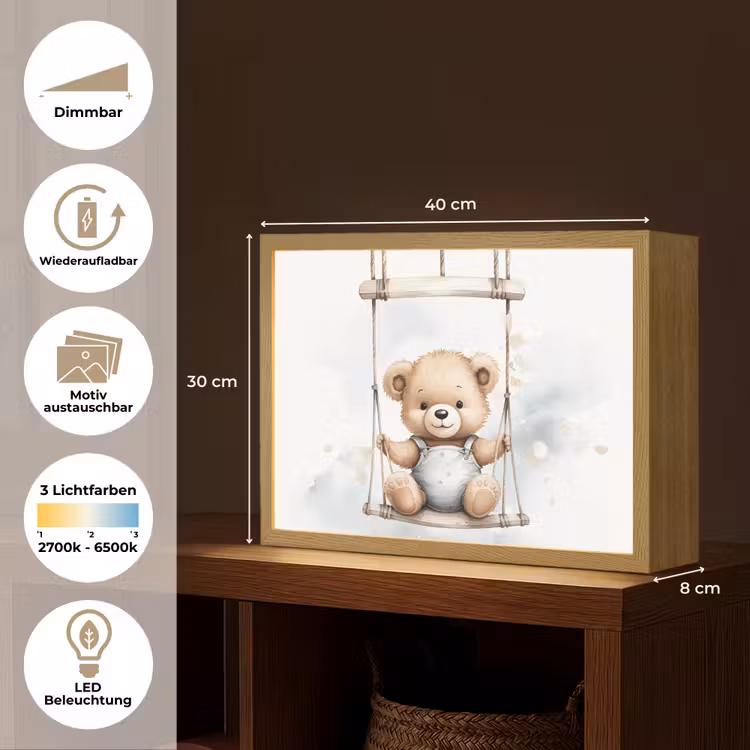 Beer - Baby - Dier - Kinderen Light Box met batterij (Wandlamp kind) middel -USP_websiteoverzichtDE